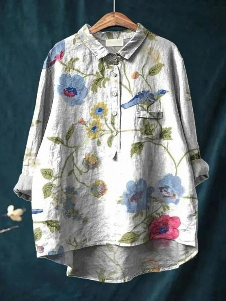 Lila - Elegante Bluse mit Blumenmuster 