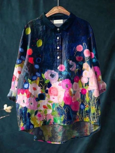 Lila - Elegante Bluse mit Blumenmuster 