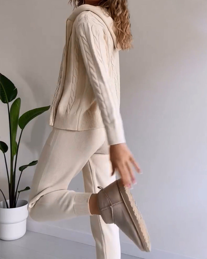 Ania – Lässiges, gedrehtes Jacquard-Zweiteiler-Set 