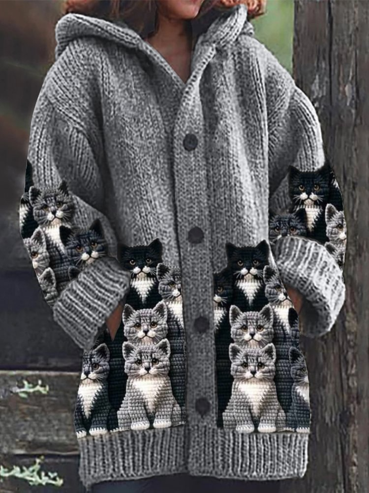 Jasmin – Gemütliche Strickjacke mit Katzenmuster 