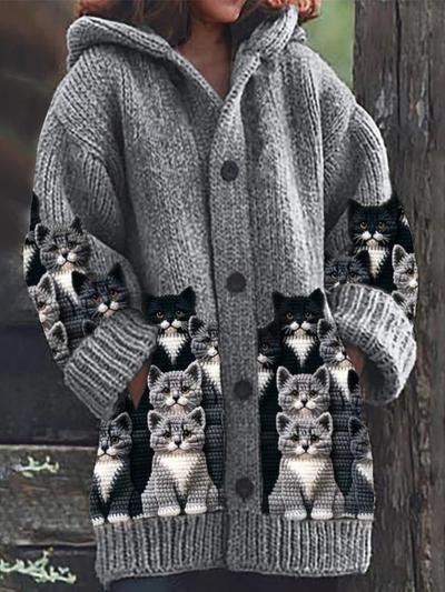 Jasmin – Gemütliche Strickjacke mit Katzenmuster 