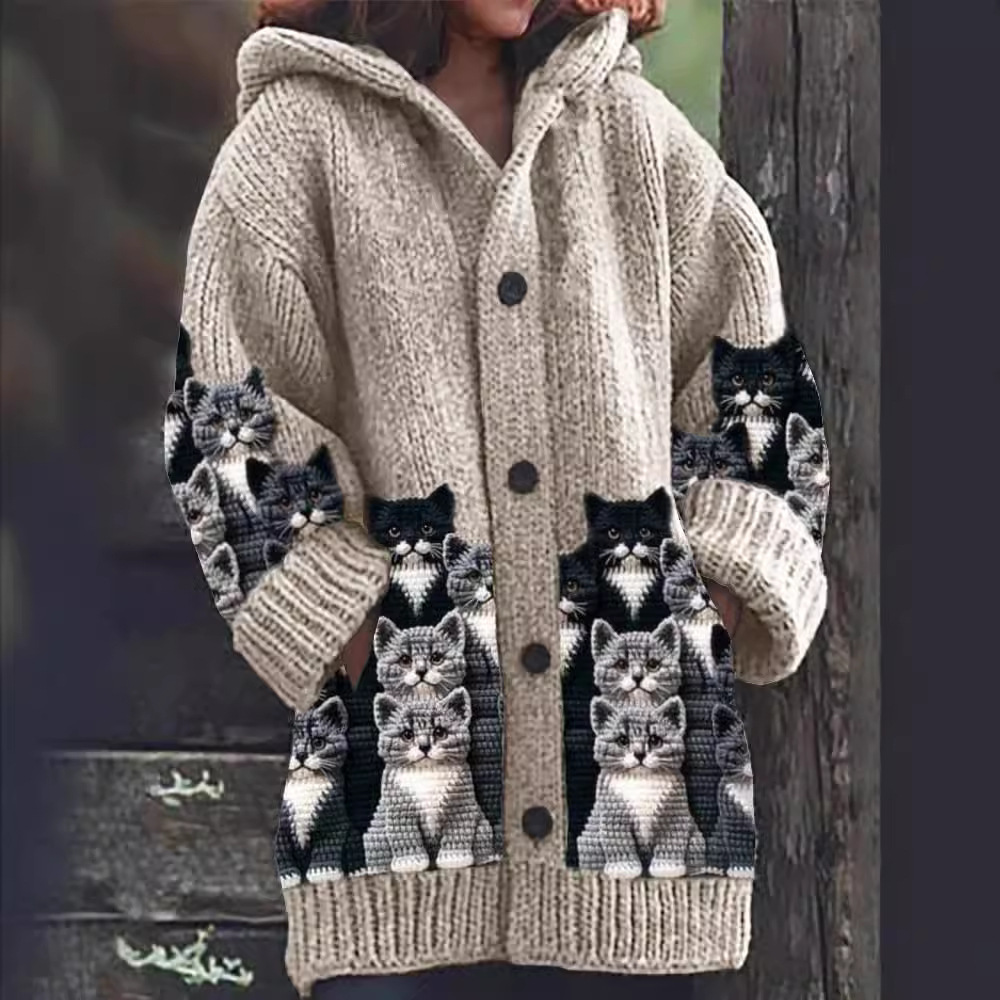 Jasmin – Gemütliche Strickjacke mit Katzenmuster 