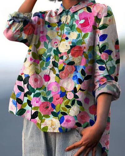 Lila - Elegante Bluse mit Blumenmuster 