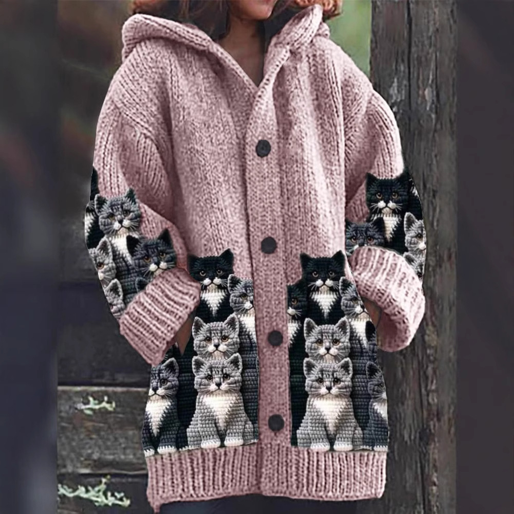 Jasmin – Gemütliche Strickjacke mit Katzenmuster 