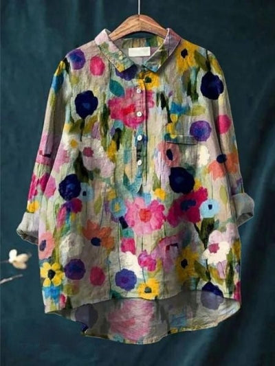Lila - Elegante Bluse mit Blumenmuster 