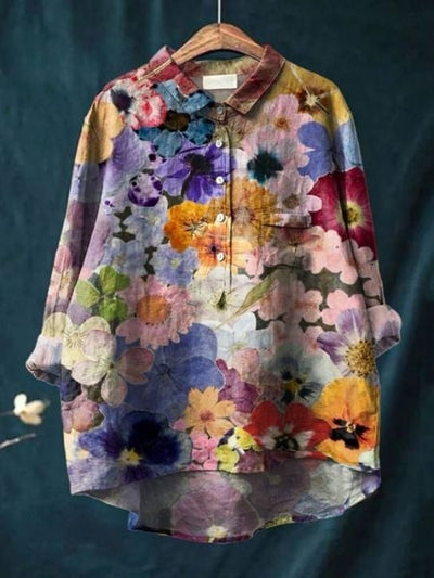 Lila - Elegante Bluse mit Blumenmuster 