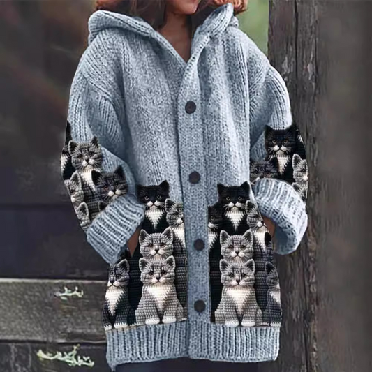 Jasmin – Gemütliche Strickjacke mit Katzenmuster 