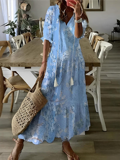 Andrea - Boho Vintage V-Ausschnitt Printet Kjole 
