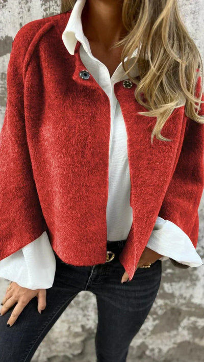 Amalia – Langärmlige Wollstrickjacke mit Rundhalsausschnitt