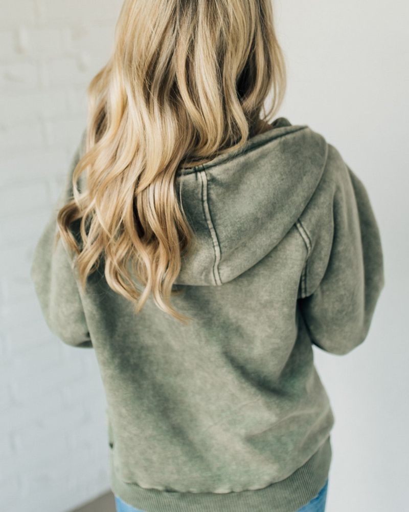 Nalas – Henley-Fleece-Hoodie mit Reißverschluss und Acid-Wash-Effekt 