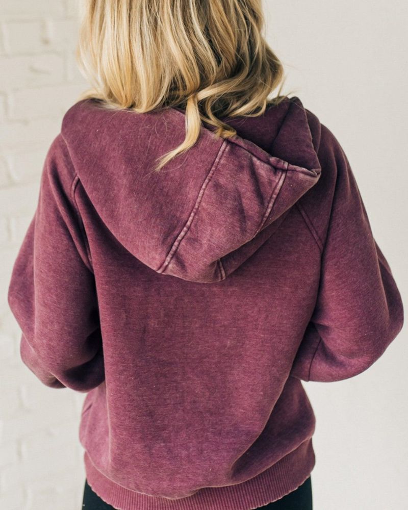 Nalas – Henley-Fleece-Hoodie mit Reißverschluss und Acid-Wash-Effekt 