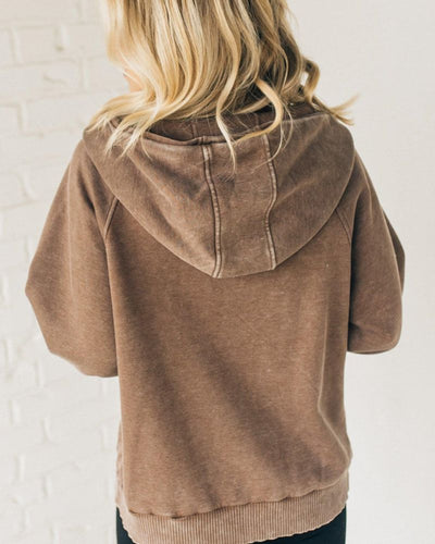 Nalas – Henley-Fleece-Hoodie mit Reißverschluss und Acid-Wash-Effekt 