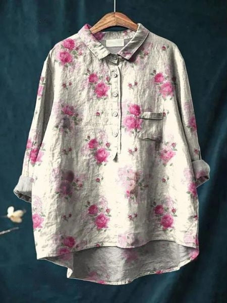 Lila - Elegante Bluse mit Blumenmuster 