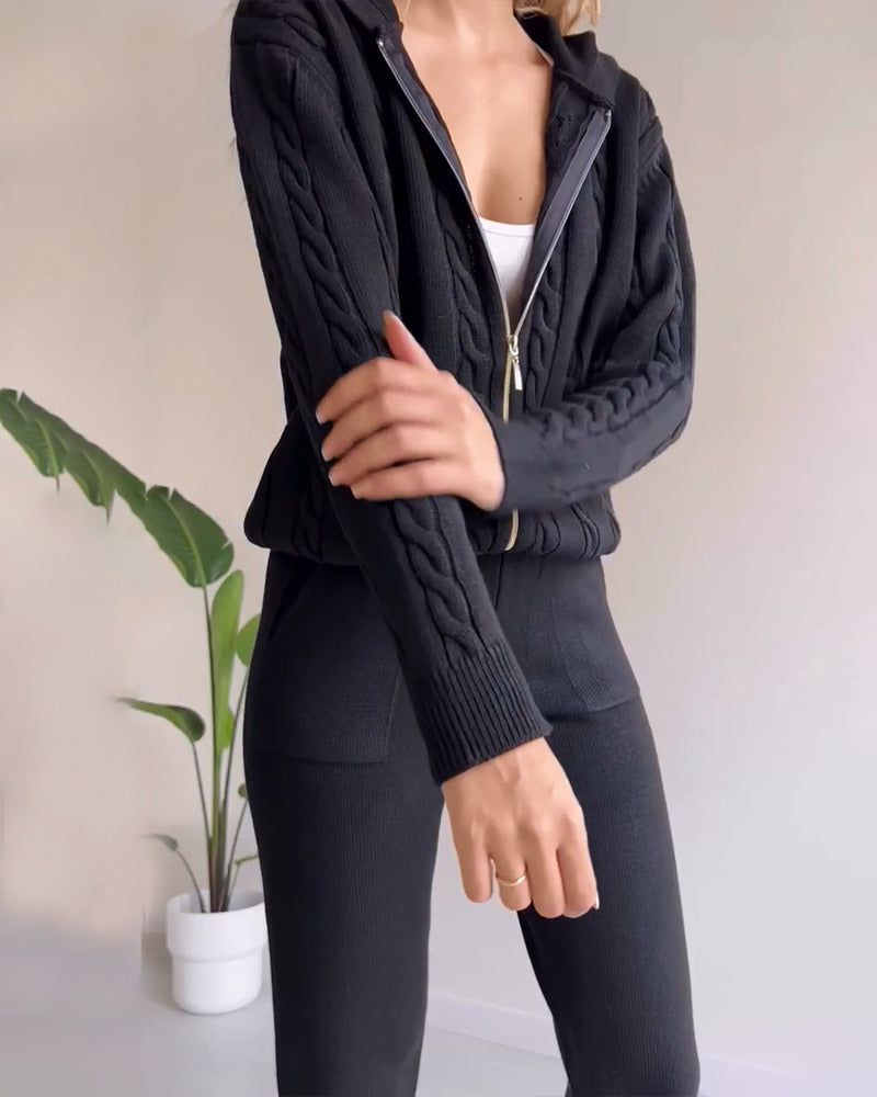 Ania – Lässiges, gedrehtes Jacquard-Zweiteiler-Set 