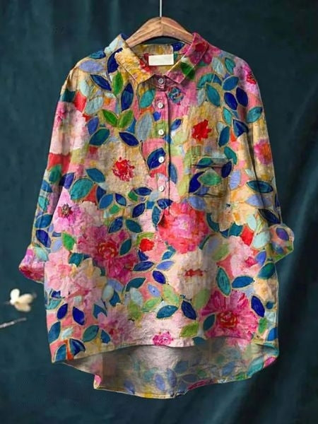 Lila - Elegante Bluse mit Blumenmuster 