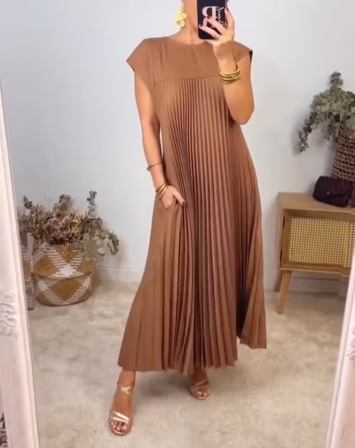 Sauerampfer - Eleganter Plisseet Maxikjole mit Split