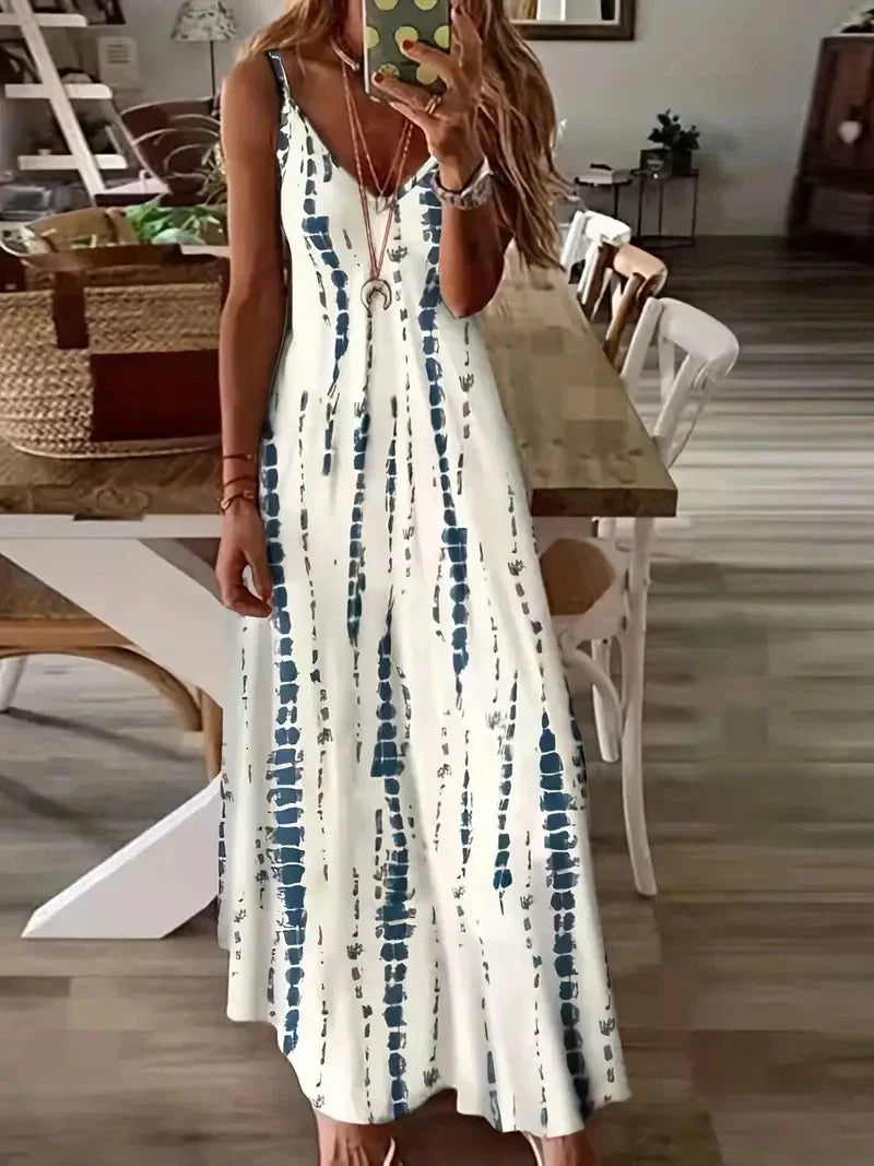 Seren – Maxikleid mit V-Ausschnitt und Batikmuster