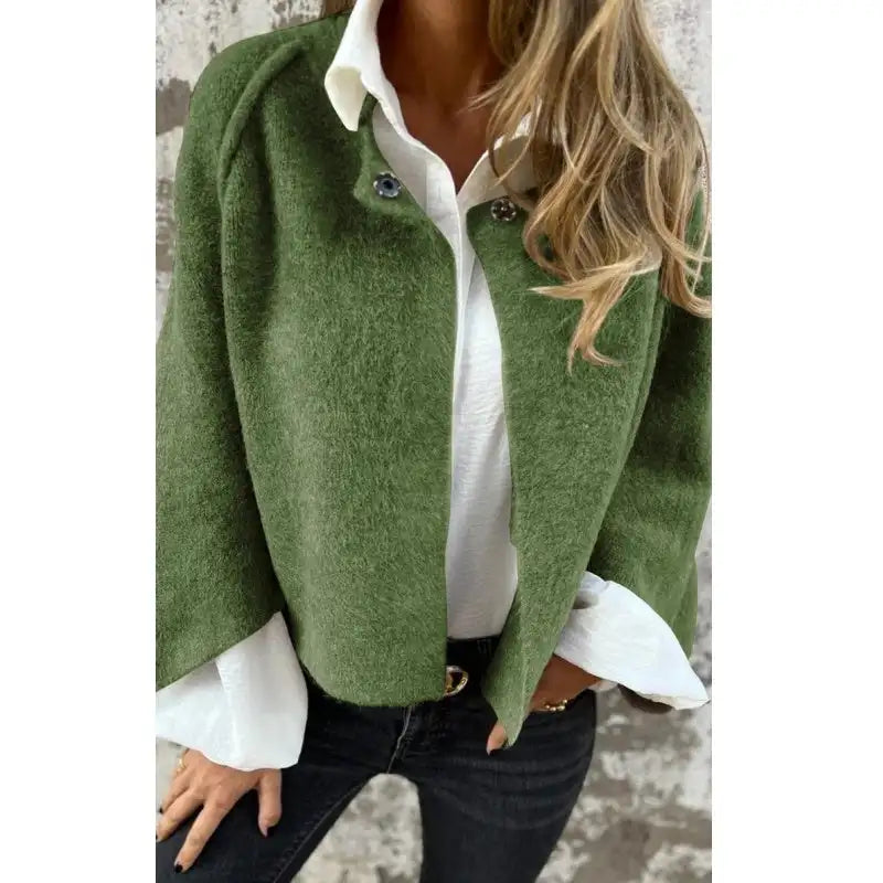 Amalia – Langärmlige Wollstrickjacke mit Rundhalsausschnitt