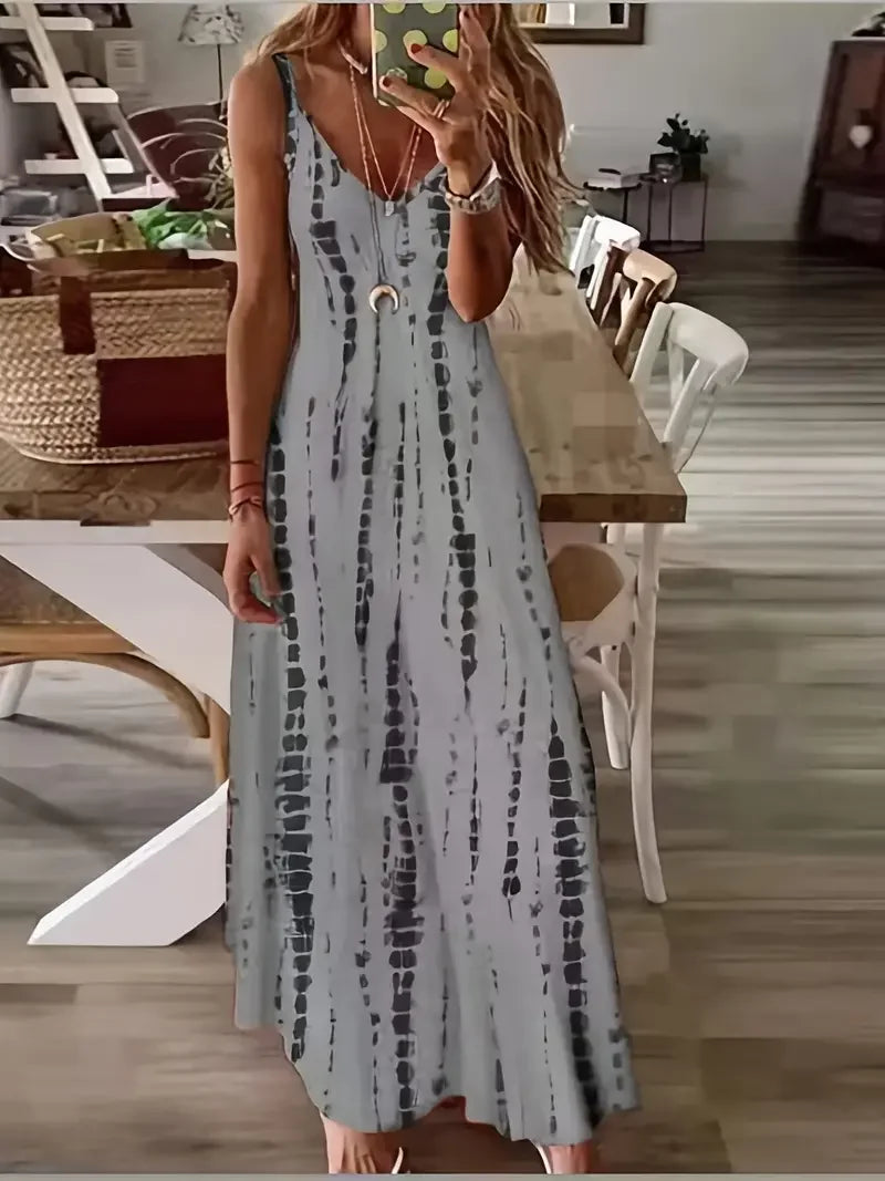 Seren – Maxikleid mit V-Ausschnitt und Batikmuster
