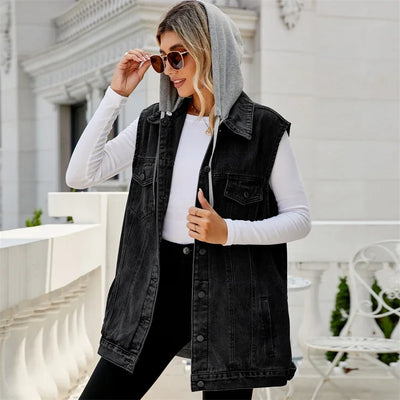 Morgan – Lockere Jeansweste mit Kapuze 