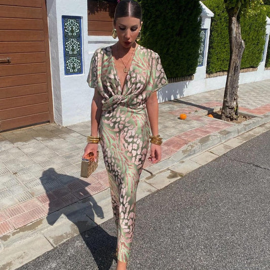 Celest – Maxikleid mit gedrehtem V-Ausschnitt 