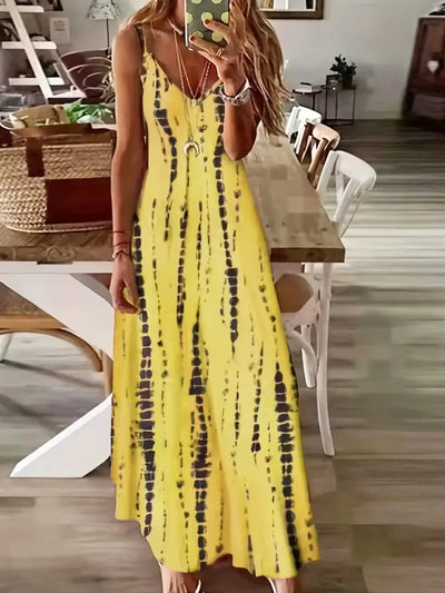 Seren – Maxikleid mit V-Ausschnitt und Batikmuster