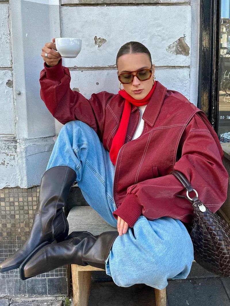 Georgia - Lockere Biker-Lederjacke 