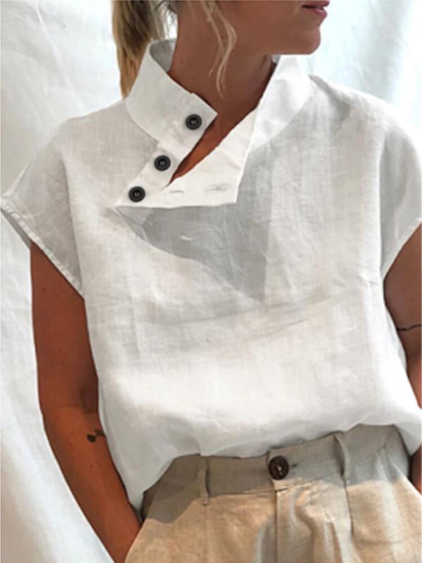 Lowella – Bluse mit hohem Kragen und Knöpfen 