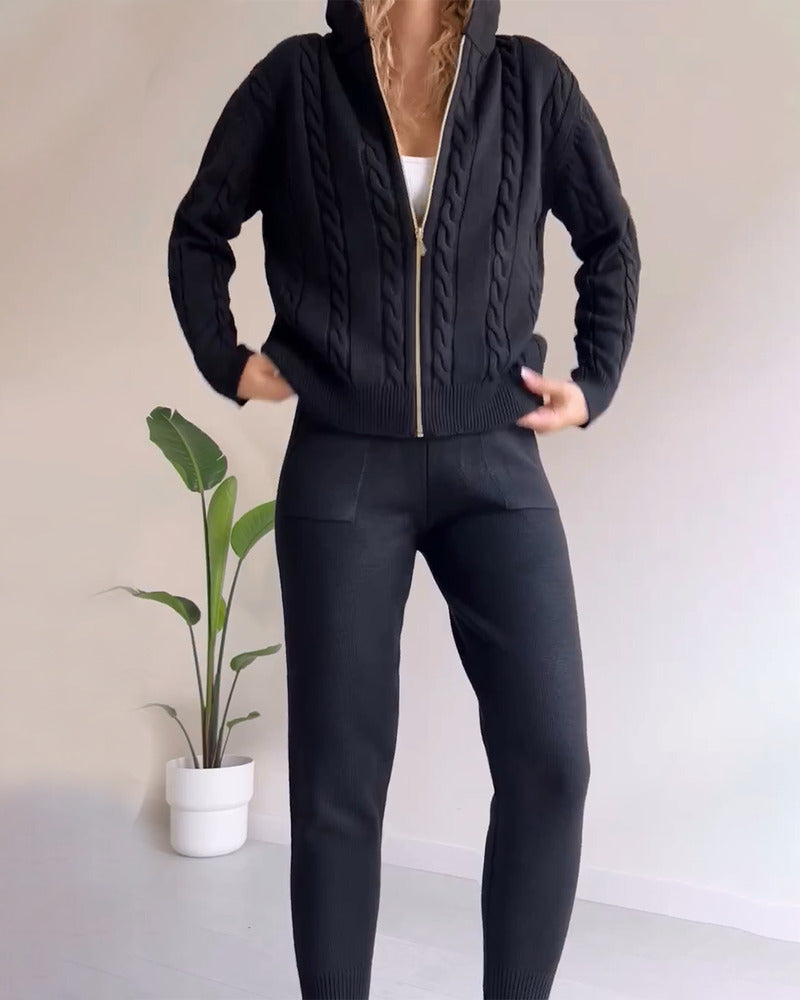 Ania – Lässiges, gedrehtes Jacquard-Zweiteiler-Set 