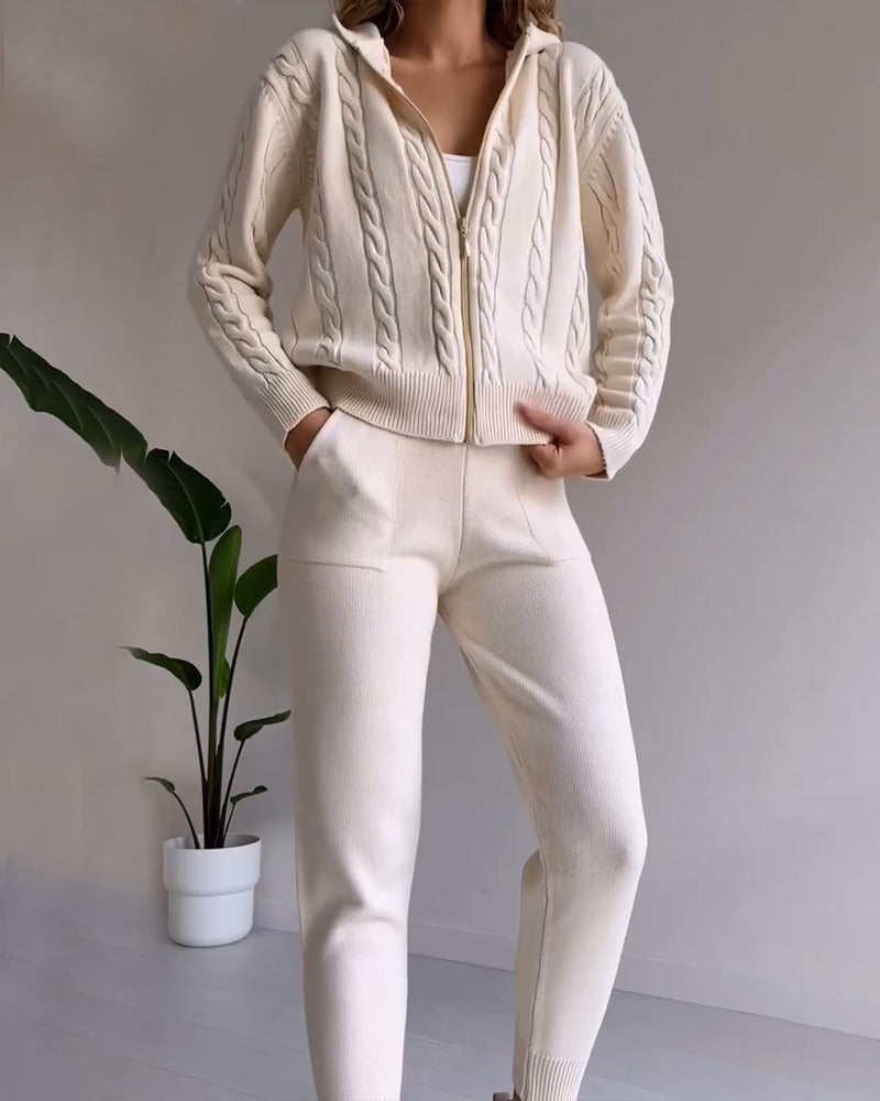 Ania – Lässiges, gedrehtes Jacquard-Zweiteiler-Set 