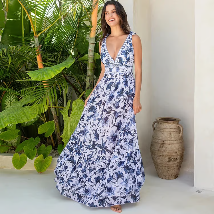 Cary – Einteiliger Badeanzug mit V-Ausschnitt und Blumenmuster 