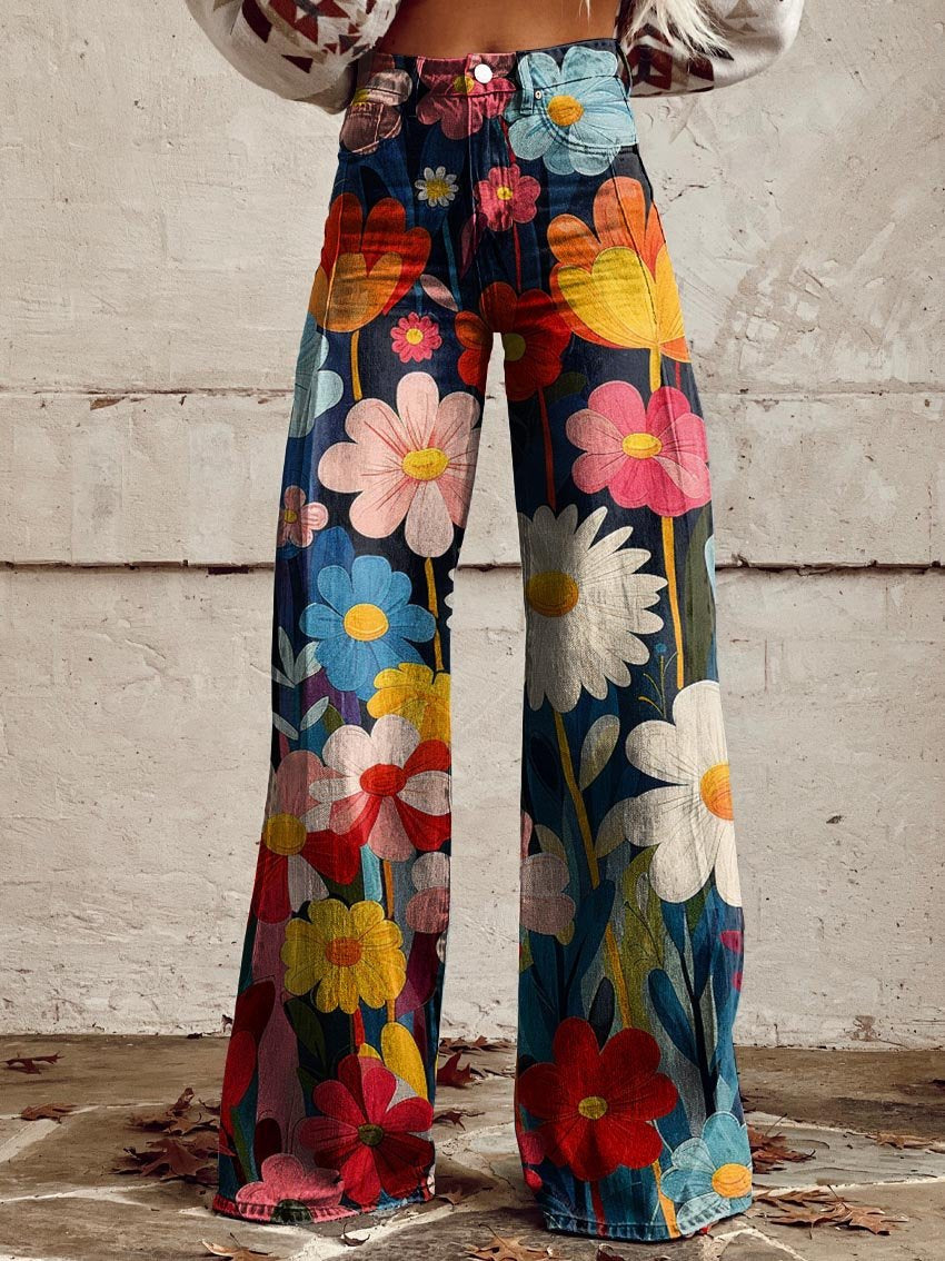 Elise – Hose mit weitem Bein und Blumenmuster 