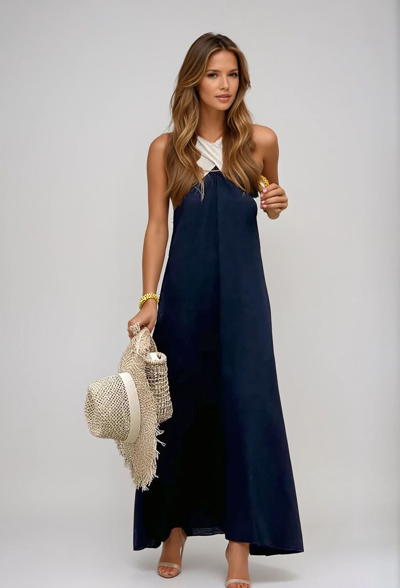 Lauren – Langes Kleid mit gekreuztem Rücken 